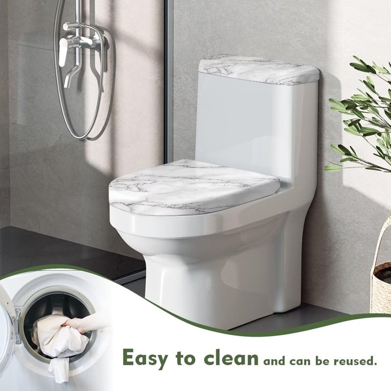 Kathyboom Classic White Marble Toilet Lid Cover with Elastic Edge Water Resistant Toilet Seat Covers Reusable Toilet Tank Lid Cover - Image 3